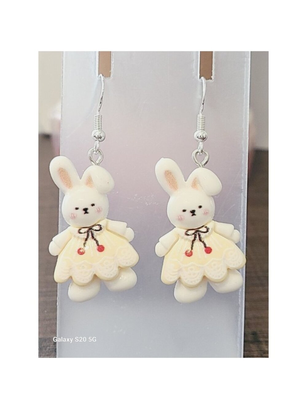 Handmade‎ White Bunny Rabbit Yellow Dress Drop Earrings Easter NEW Jewelry
